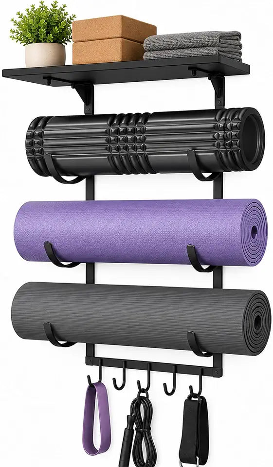 Wall-Mounted Heavy-Duty Iron Yoga Mat & Gym Rack Main image