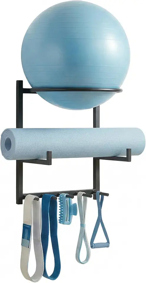 Wall-Mounted Yoga Ball & Mat Storage Organizer Main image