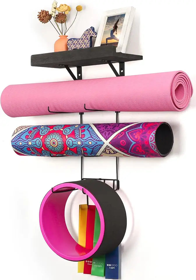Bikoney Wall-Mounted Vintage Wooden Yoga Mat Rack Main image