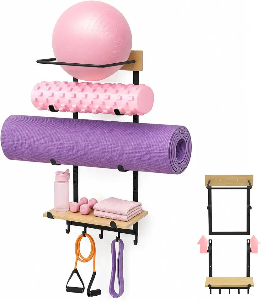 4-in-1 Wall-Mounted Yoga Mat & Ball Storage Rack