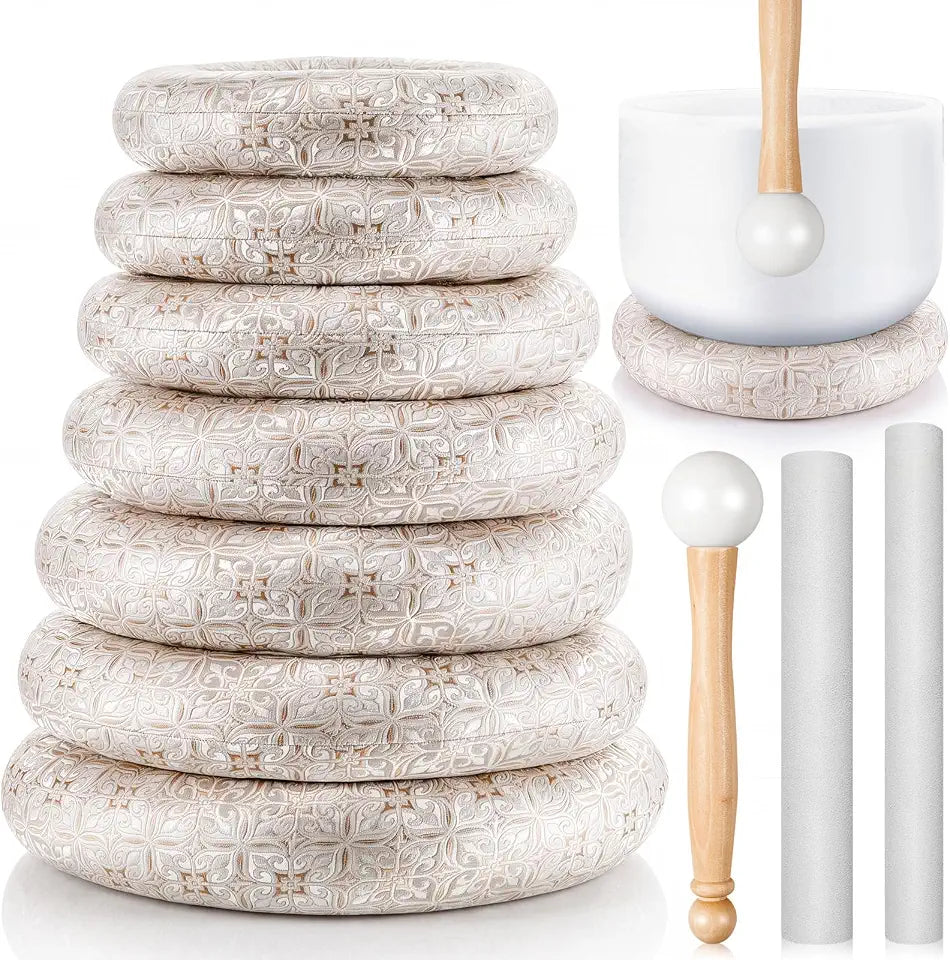 7 Chakra Tibetan Singing Bowl O-Ring & Mallet Cushion Set Main image